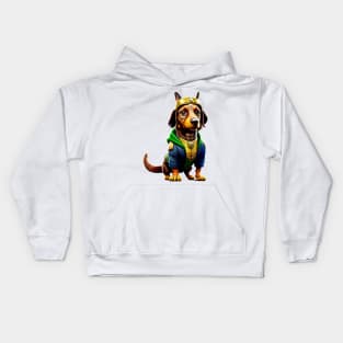 Regal Pup: Dachshund Wearing a Crown Fit for a King Tee Kids Hoodie